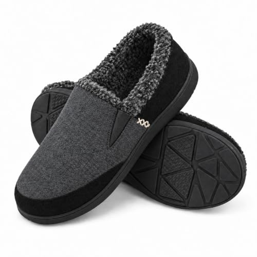 Zigzagger Men's Wool Micro Suede Moccasin Slippers House Shoes Home Indoor/Outdoor Footwear, Grey, 11
