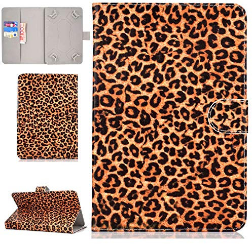 Universal Case for 9-10.1 Tablet, Funda de Piel Cubierta con Soporte para Tarjeta para Huawei MediaPad T3 / T5 10, iPad 2018, Galaxy Tab E 9.6 / Tab A 10.1, Lenovo Tab 4 10 / TB-X103F (Leopard)