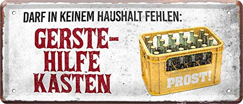 WOGEKA ART Retro Blechschild - Der Gerste-Hilfe-Kasten Bier - witziger Spruch als Geschenk-Idee zum Geburtstag Weihnachten zur Dekoration 28x12 cm Vintage-Design aus Metall 767