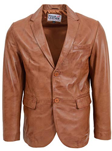 Chaqueta de cuero real para hombre con dos botones Zavi, canela, XXXL