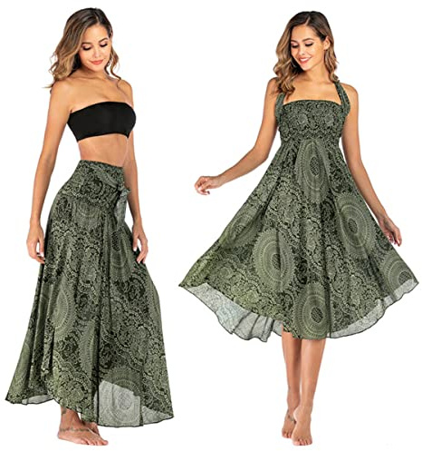Daysskk Maxi Gonna da Donna 2 in 1 Halter Dress Donna Boho gonne Estate Spiaggia Gonna 94 cm, Modello 1-Verde