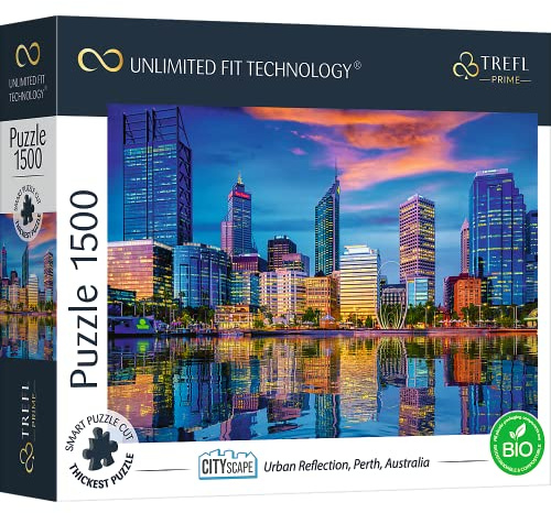 Trefl 26190 1500 Elements Thickest Cardboard Organic ECO City Landscape Skyscraper Entertainment for Adults and Children from 12 Years UFT Puzzle Cityscape Urban Reflection, Perth, Australia