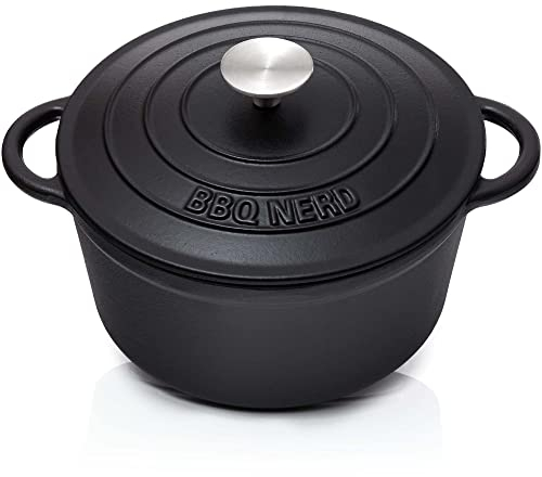 BBQ-Nerd Bräter (rund) mit Deckel 4 L aus Gusseisen mit Emaille-Beschichtung - Bratentopf Kochtopf Gusseisentopf - ideal zum langsamen Garen - Energieeffiziente, wärmespeichernde Cocotte