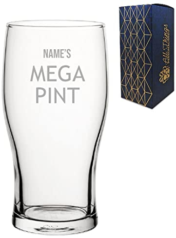 Personalised Engraved Mega Pint Glass, 20oz Novelty Tulip, Funny Birthday Present for Him, Modern Design, Engraved in The UK