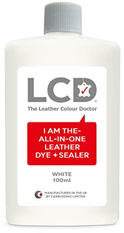 LCD All-in-One Leather dye & Sealer - Repair & Restore Paint, Permanent Colour for Sofas, Shoes, Handbags, Clothing, self Sealing 100ml by The Leather Colour Doctor (White)