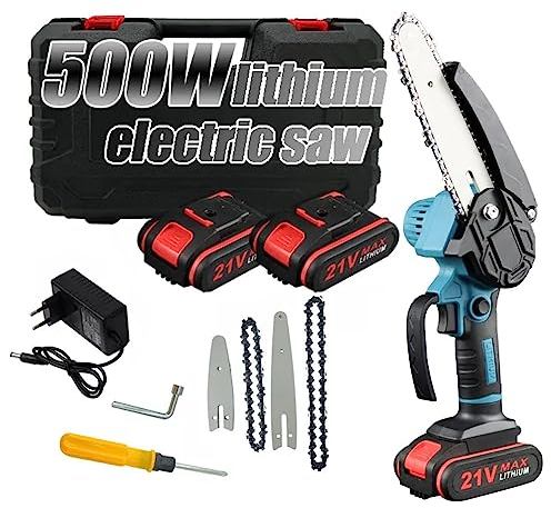Mini Motosierra Bateria 6 y 4 Pulgadas, Motosierra Eléctrica de Mano Pequeñas Sierra Podar Bateria, 2x2000 mAh, 2 Cadenas, Motosierra Inalámbrica Portátil para Cortar Madera, Jardinería y Podar