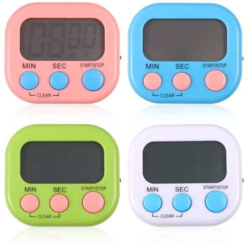 QESSUVNC 4Pcs Digital Timer Kitchen Timers For Cooking Stopwatch Timer,Egg Timer Toothbrush Timer Productivity Timer,Timers for Cooking Countdown Timer Classroom Timer for Kids Battery Included