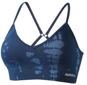 AUROLA Serpent Seamless Sports Bras for Women,Backless Padded Strappy Workout Gym Yoga Crop Tops,Water Blue,L