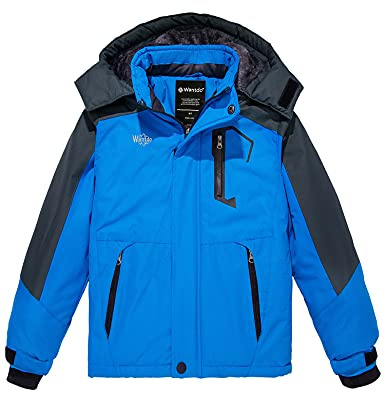 wantdo Boys' Ski Coats Waterproof Fleeced Snowboarding Jackets Removable Hood Blue 18 20