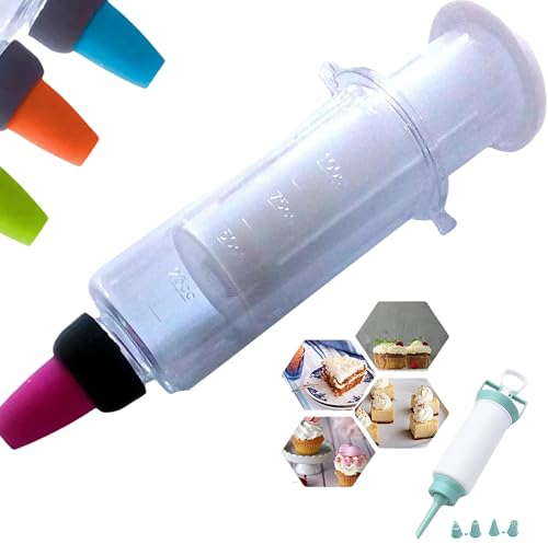 Bony Elite QUALITY Siringa decorativa per cupcake e muffin con 8 beccucci, in plastica trasparente e 100 ml, strumento versatile per decorare torte, ideale per pasticceria