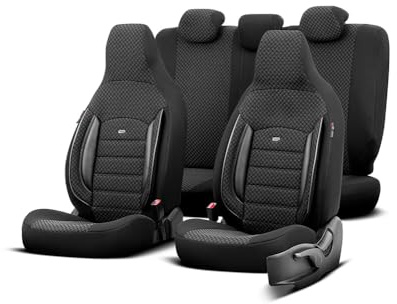 otoM Universelle Stoff 'CityBug' Sitzbezüge 'Sport Plus' Schwarz - 9-Teilig- - kompatibel mit Side-Airbags