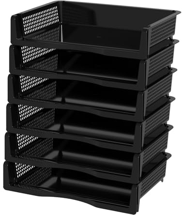 Tyminin Plastic Letter File Trays, 6 Tier Desk Organiser, Mesh Paper Holder Storage Filing Trays for A4 Papers, Black