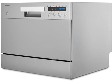 MEDION Lavastoviglie da tavolo DWT60 (capacità 6 coperti, 7 programmi, programma ECO, consumo circa 6,5 litri, AquaStop, display LED, blocco bambini, MD37496) argento