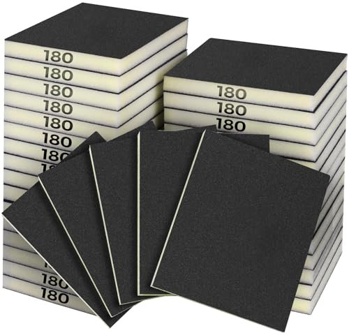Sruhrak Éponge Abrasive Grain 180, Lot de 18, Tampons de Ponçage Souples et Flexibles pour Usage à Sec ou à l'eau, pour Éliminer Rayures et Saletés sur Murs en Plâtre, Bois et Métal