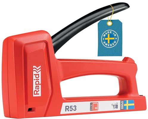 Rapid R53 Graffatrice Manuale Leggera per il Fissaggio di Tessuti e Tappezzeria su Pareti in Legno, Impugnatura Ergonomica, Meccanismi Interni in Acciaio, Realizzata in Svezia, 117 x 32 x 180 mm