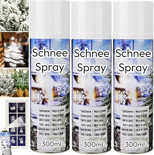 My-goodbuy24 3er Set Kunstschnee Spraydose 300ml Dekoschnee inkl. 8 Schablonen Schneespray zum Dekorieren zu Weihnachten Fensterspray Künstlicher Schnee für die Fenster