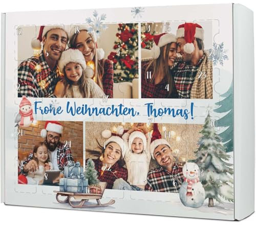 GRAVURZEILE - Calendario de Adviento DIY para rellenar - Collage de fotos - Calendario de Navidad personalizado con 4 fotos - 24 compartimentos, Papá Noel y Nochebuena extra grande - Instrucciones de