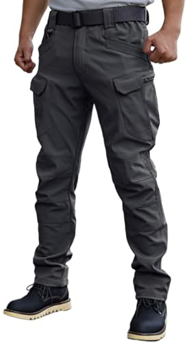 WINKEEY Pantalon Tactique Homme Pantalon de Travail Militaire Randonnée Imperméable Coupe-Vent 8 Poches, Noir XXL