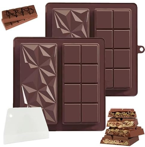 Youery Chocolate Mould Silicone Deep, 2 in 1 Dubai Chocolate Mould, 2 Pieces Silicone Mould and Spatula, Chocolate Bar Deep Chocolate Mould, Chocolate Mould for Chocolate Praline Sweets
