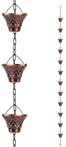 Peosaard Copper Rain Chains, 12 Cups Rain Catcher Chain Replacement Downspout for Outdoor Garden Decoration Gifts/8.8ft