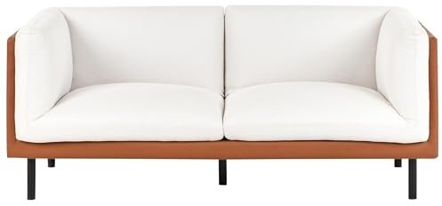 2-Sitssoffa Klädd i Polyester och Konstläder med Svarta Metallben Vardagsrumsmöbel Off-White och Brun Vorgod
