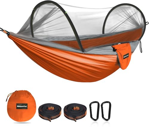 NATUREFUN Ultralätt rese- och campinghängmatta popup-insektsnät hängmatta med en lastkapacitet på 300 kg, andningsbar, snabbtorkande fallskärm nylon 2 premium karbinhakar, 2 trädremmar ingår utomhus