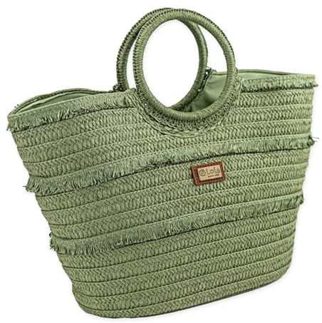 Lois - Korbtaschen Damen, Strohtaschen Damen, Strandtasche Stroh, Korbtasche Geflochten, Strandtasche Geflochten - Stilvoller Begleiter für den Sommer, Grün
