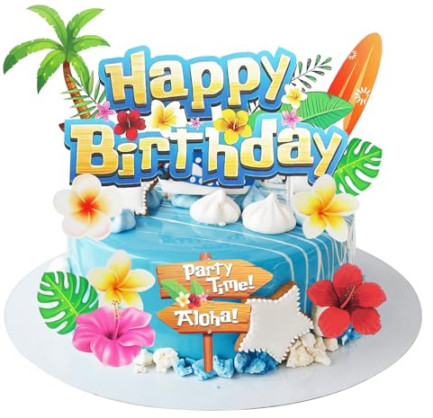 Set de Decoración para Tartas Hawaianas para Fiestas – Toppers Versátiles con Diseño Tropical para 18 Cumpleaños, Celebraciones y Eventos (16x16 cm)