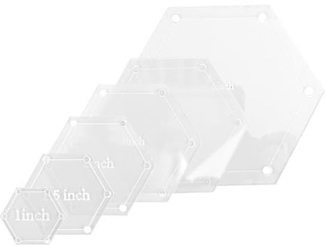 6pcs Hexagon Quilting Templates Set, 1, 1.5, 2, 3, 4, 5 Inch Acrylic Quilt Templates Rulers Transparent Seam Stencils for Patchwork Sewing Cutting & DIY Crafts