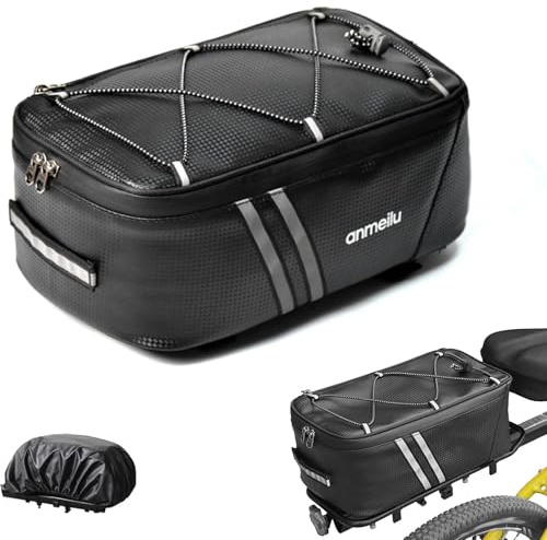CaiYuanGJ Sacoche De Vélo Porte-Bagages Arrière 8L Étanche avec Bandes Réfléchissantes Et Fermeture Éclair Imperméable - Sac à Bagages pour Vélo Idéale pour Vélos, E-Bikes, Scooters