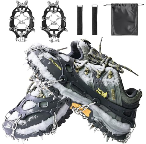 Crampons for Hiking Boots, 24 Spikes Snow Grips Ice Grippers Traction Anti-Slip Stainless Steel Spikes for Shoes and Boot, Microspikes for Walking,Jogging, Climbing and Hiking