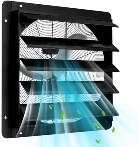 ExploreHorizon 20 Automatic Shutter Exhaust Fan Wall Mount, 3500 CFM High Speed Ventilation with Quiet 1500 RPM Motor for Attic, Garage, Shop, Greenhouse