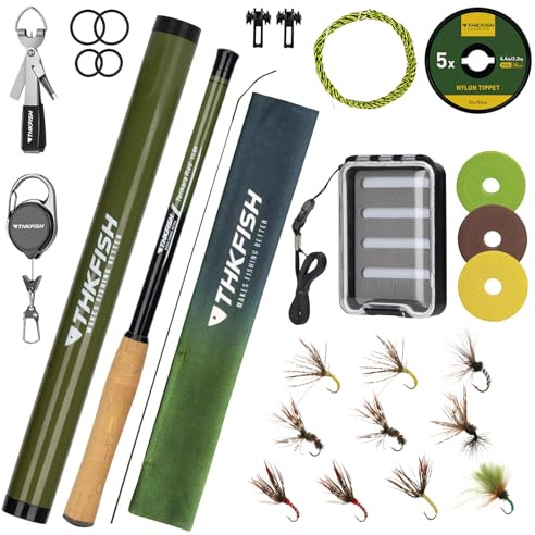 THKFISH Tenkara Fly Fishing Rod Kit 24T Carbon Fiber Telescopic Fly Fishing Combo Kit with Carrying Case Fishing Line and Flyfishing Lure for Streams, Trout, Bass, Salmon (11.6 FT Rod KIT)