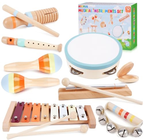 ATOYUS Wooden Musical Instruments for Toddlers 1-3 - 8Pcs Montessori Toys