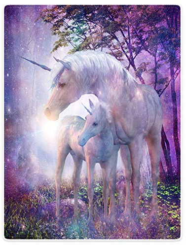 YISUMEI 80x120 cm Blanket Comfort Warmth Soft Cozy Easy Care Machine Wash Fantasy Forest Unicorn Purple,Violet