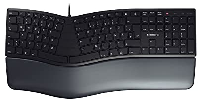 CHERRY KC 4500 ERGO, Ergonomische Tastatur, Schweizer Layout (QWERTZ), Kabelgebunden, Handballenauflage mit Memory-Schaum, Geschwungenes Tastenfeld, Schwarz