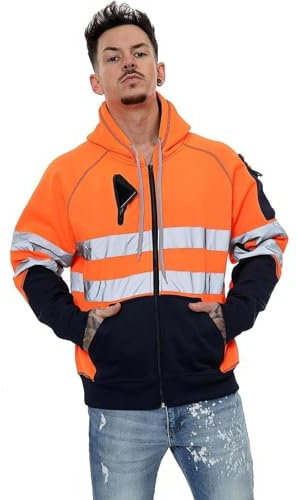 Janisramone – Sweat à capuche polaire réfléchissant haute visibilité pour homme et garçon - Orange - S