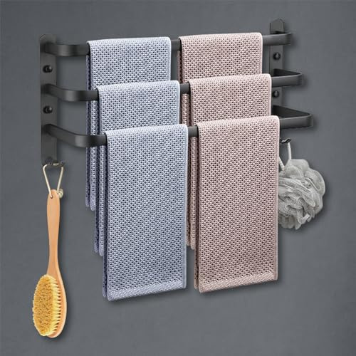 HONPHIER Handtuchhalter Bad 3 Tier Handtuchstange Badezimmer Aluminium Wand-handtuchhalter Handtuchhalter Wandmontage für Badezimmer Küchen Toilette (Schwarz, 50CM)