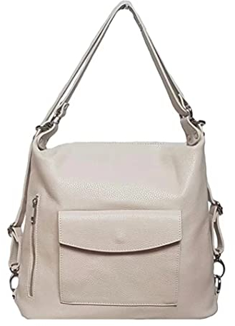 Modarno Schultertasche Italiane Damen 2 in 1 Rucksack aus echtem Leder, cremefarben