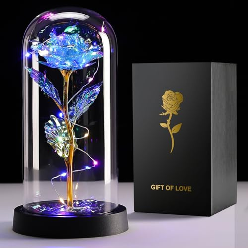 Veryhome Mothers Day Flowers Gifts Rose Gifts for Her Preserved Flowers Women Galaxy Rose Rainbow Light Up Flowers in Glass Dome Christmas Decoration for Valentine's Day Anniversary Mother's Day