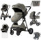 Prokoke Kinderwagen 3 in 1, Buggy mit Umkehrbarem Zwei-Wege-Schub, Kinderwagen Rahmen Aluminiumlegierung, Kombikinderwagen 3 in 1 Einem Klick Faltbar Baby Kleinkind Neugeborene (225 Deep Grey)