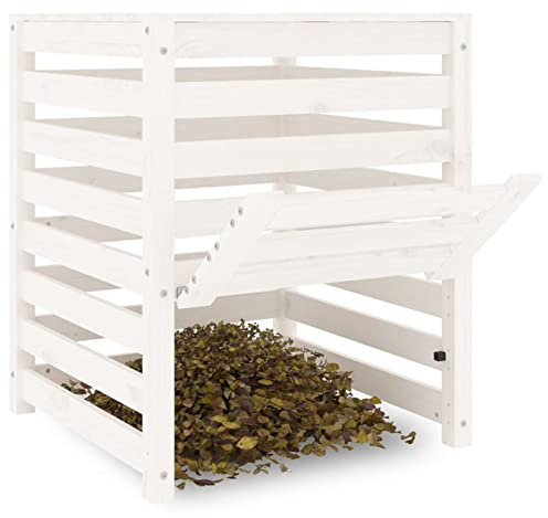Tidyard Komposter,Komposter, trädgård komposter,träkompost, träkompostbehållare, samla trädgårdsavfall, löv, ogräs, vit 63,5 x 63,5 x 77,5 cm, massivt furuträ