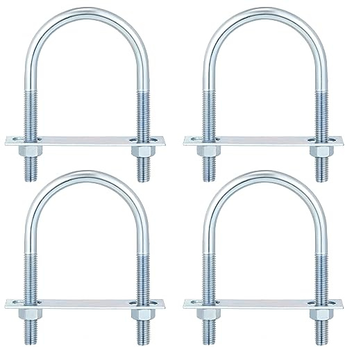 U Bolts Zinc Plated Carbon Steel with U Bolt Plates and Nuts for Fastening Products (4 Sets,1/2 x 3-1/2 x 6 Inch)