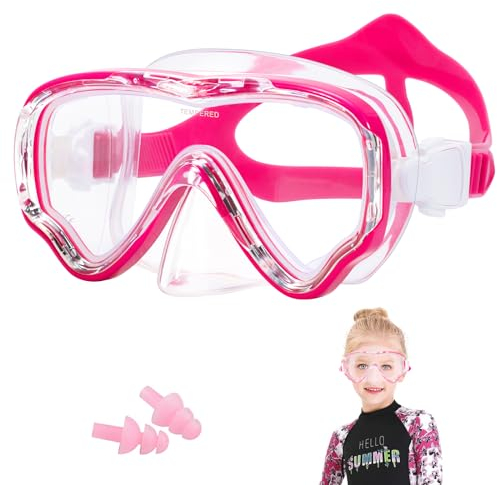 HIKOTEY Schwimmbrille für Kinder (4-12 Jahre) - Taucherbrille Mit Antibeschlag, Tauchmaske Mit Ohrstöpsel, Anti-Leck Schnorchelmaske für Jungen, Mädchen - Rosarot
