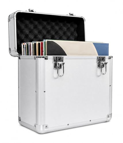 Silver Vinyl LP Storage Box, 12 Inch Record Case, Vinyl Record Storage | Heavy Duty Lockable Aluminium Box, Large Capacity Holds upto 50 - DJ Metal Case for Collectors Storing, Protecting and Travel