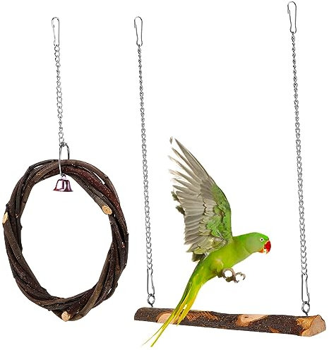 Sosoport 2stücke Holz Vogel Schaukel Naturhölzchen Haustier Vogel Schaukel Hängende Spielzeug Für Papagei Sittich Nymphensittich