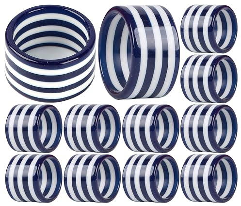 Epoxy Napkin Rings – Elegant Navy Blue & White Napkin Holders Set of 12 for Table Decor, Parties, Weddings & Dining - Modern Round Serviette Rings for Home & Holiday Celebrations - CLEENTABLE