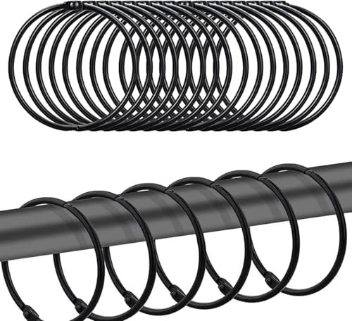 Metall-Vorhangringe, runde Duschringe aus Metall, Ringe zum Aufhängen von Vorhängen, geeignet für Vorhänge, Duschvorhänge und mehr,24er-Pack Schwarz