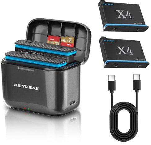 REYGEAK uppladdningsbart litiumbatteri för Insta-360 X4, 2 x 2500 mAh högpresterande batterier med laddare för insta-360 X4 (laddare + 2 batterier