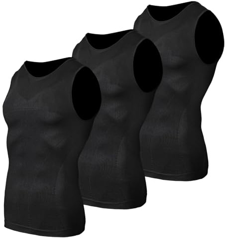 Odoland 3-pack herr kompressionsskjorta, magkontroll bantning undertröja linne män kroppsformare